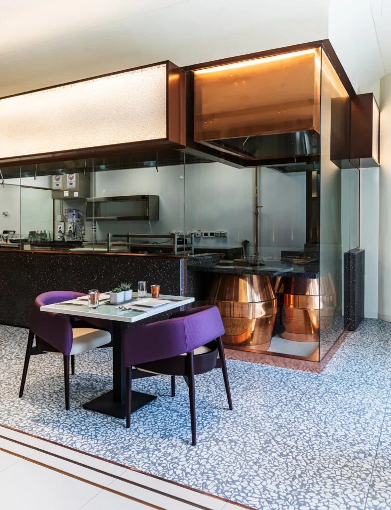 Gifto’s of London bespoke restaurant interior with brass details