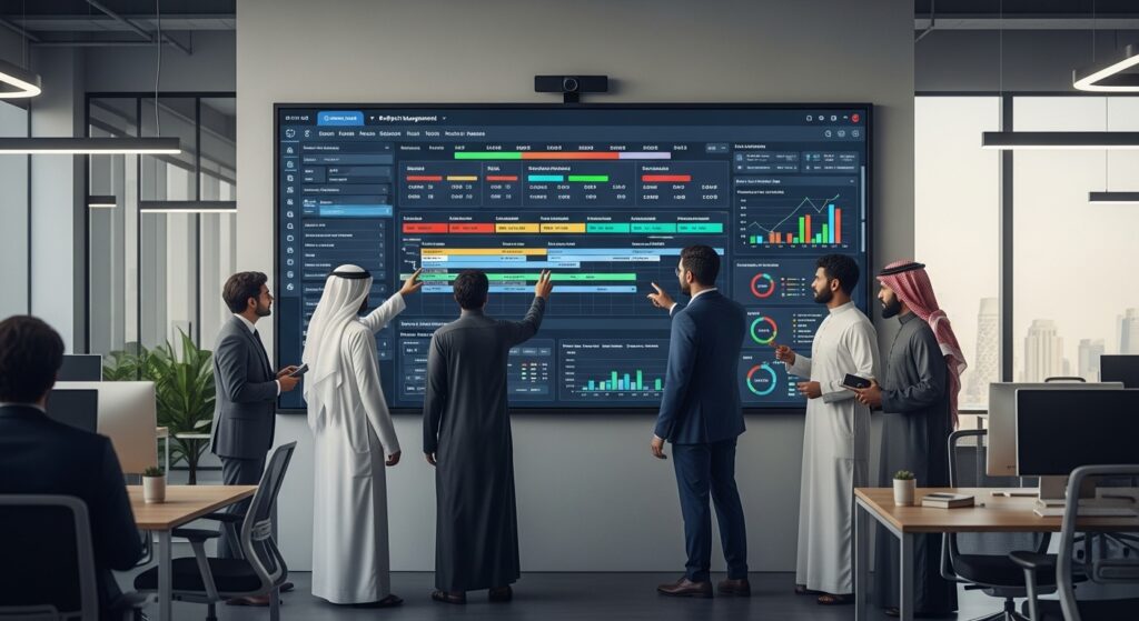 Project Management Process in Saudi Arabia (2026 Guide) 2 Digital project management dashboard used for monitoring and control in Saudi Arabia