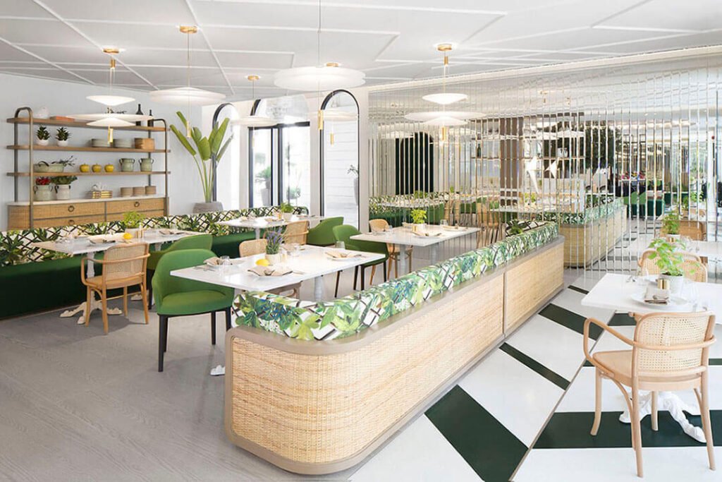 Contemporary dining space at Shababeek Restaurant showcasing premium hospitality interiors and restaurant fit-out expertise.
