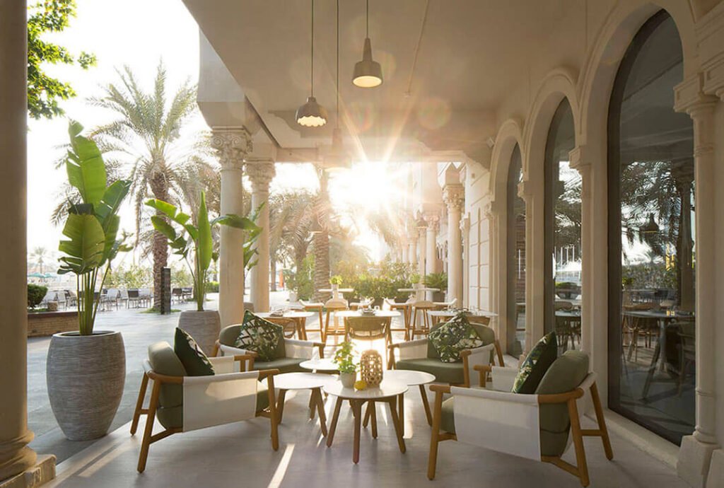 Outdoor terrace at Shababeek Restaurant designed to create a welcoming hospitality dining experience.