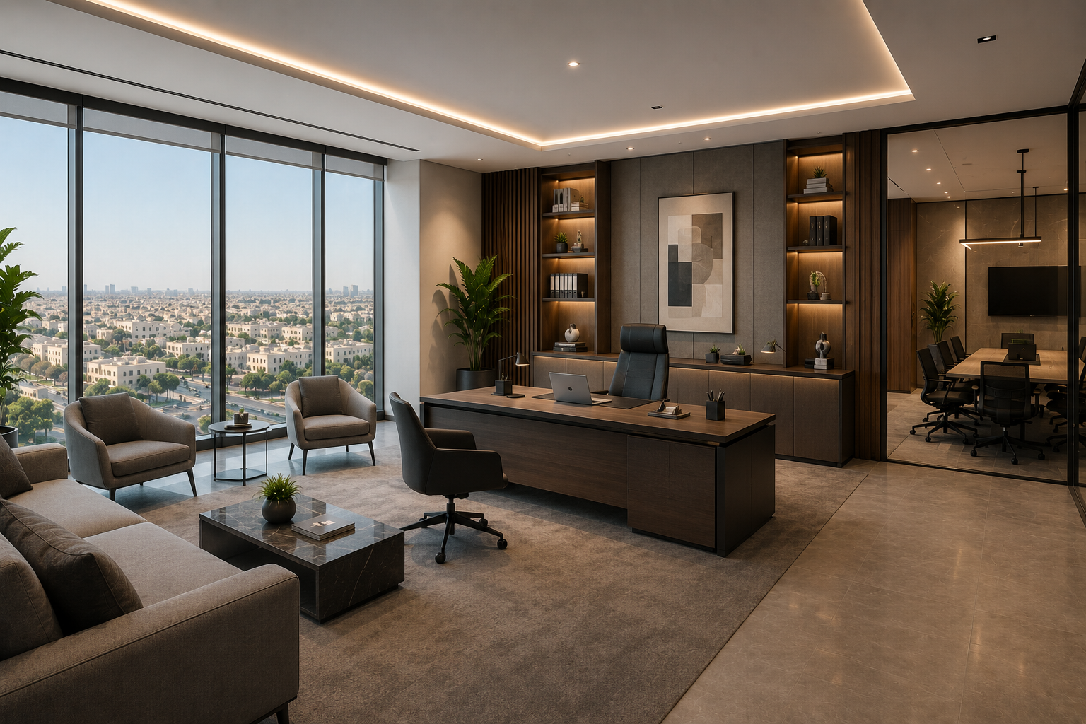 تشطيب المكاتب الإدارية في الرياض بتصميم داخلي حديث