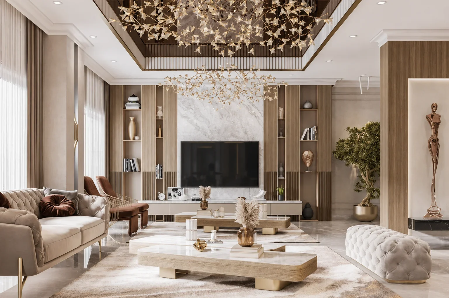 تصميم داخلي فاخر لفيلا سكنية ضمن مشاريع تصميم وتنفيذ وتشطيب الفلل في الرياض